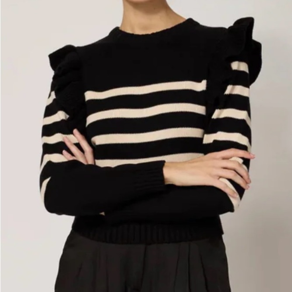 NWT Cleobella Black and Ivory Blair Ruffle Sweater